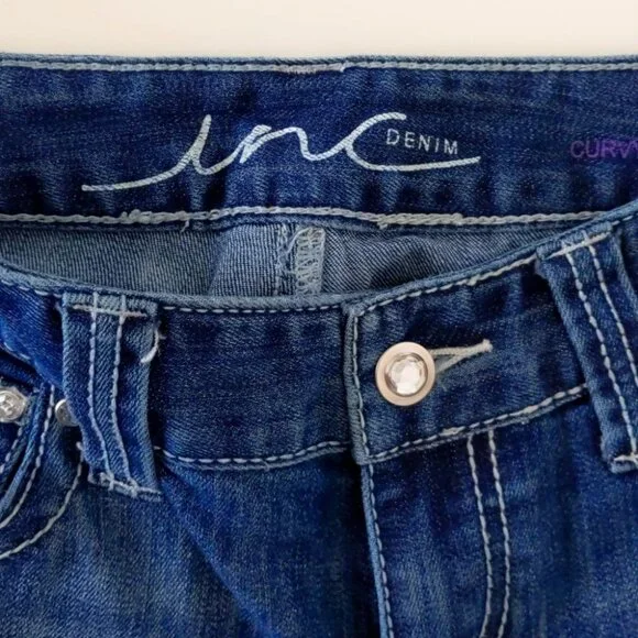 Women's Inc Denim Curvy Fit Blue Cropped Capri Distressed Stretch Jeans Size 2 - Picture 4 of 9